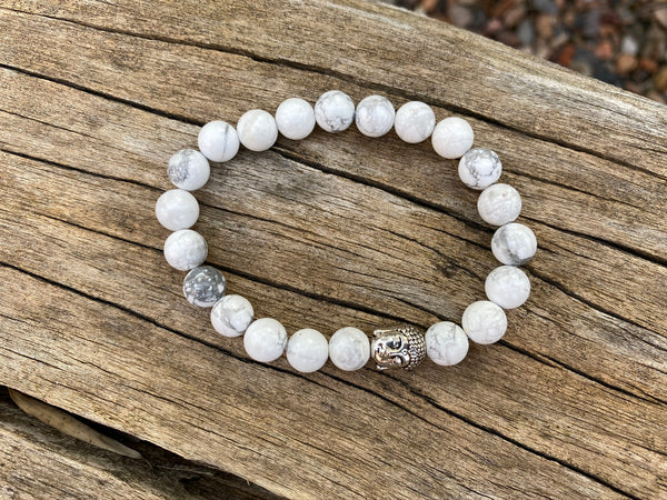Bracelet élastique en Howlite naturelle + perle Bouddha
