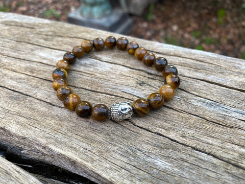 Bracelet élastique en Oeil de Tigre naturel + perle Bouddha