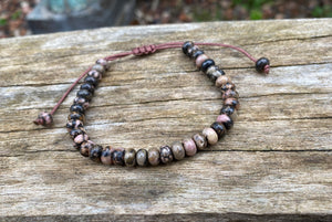 Bracelet Shamballa ajustable, perles en Rhodonite naturelle