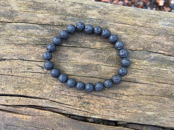 Bracelet élastique de Lithothérapie en Pierre de Lave naturelle