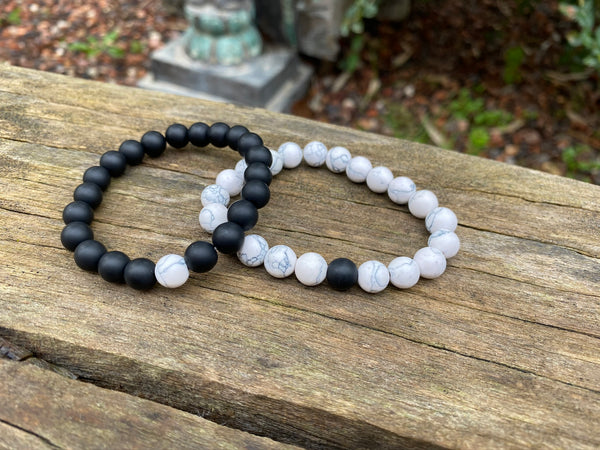 Bracelets élastiques de distance, de couple en Agate noire et Howlite blanche