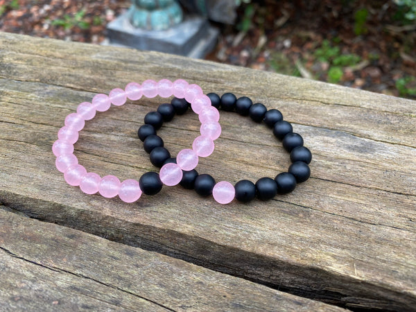 Bracelets élastiques de distance, de couple en Agate mate et Quartz rose