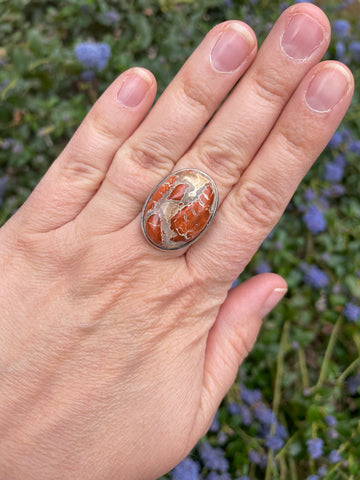 Bague réglable Pierre ovale en Jaspe brechique naturel