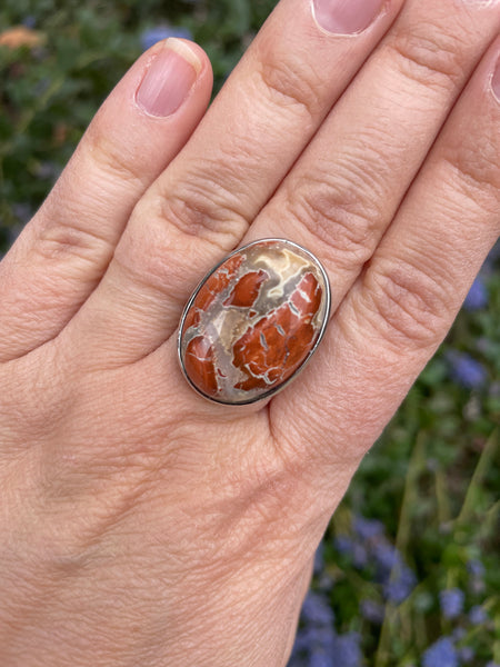 Bague réglable Pierre ovale en Jaspe brechique naturel