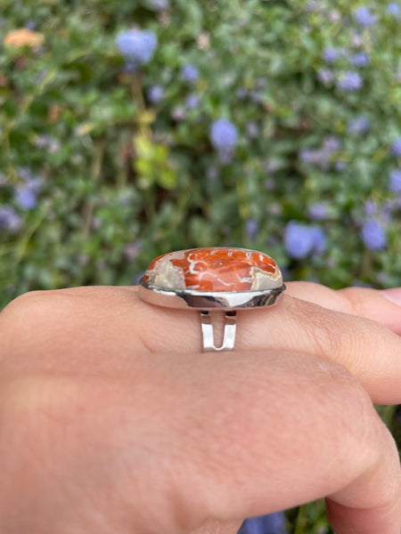Bague réglable Pierre ovale en Jaspe brechique naturel
