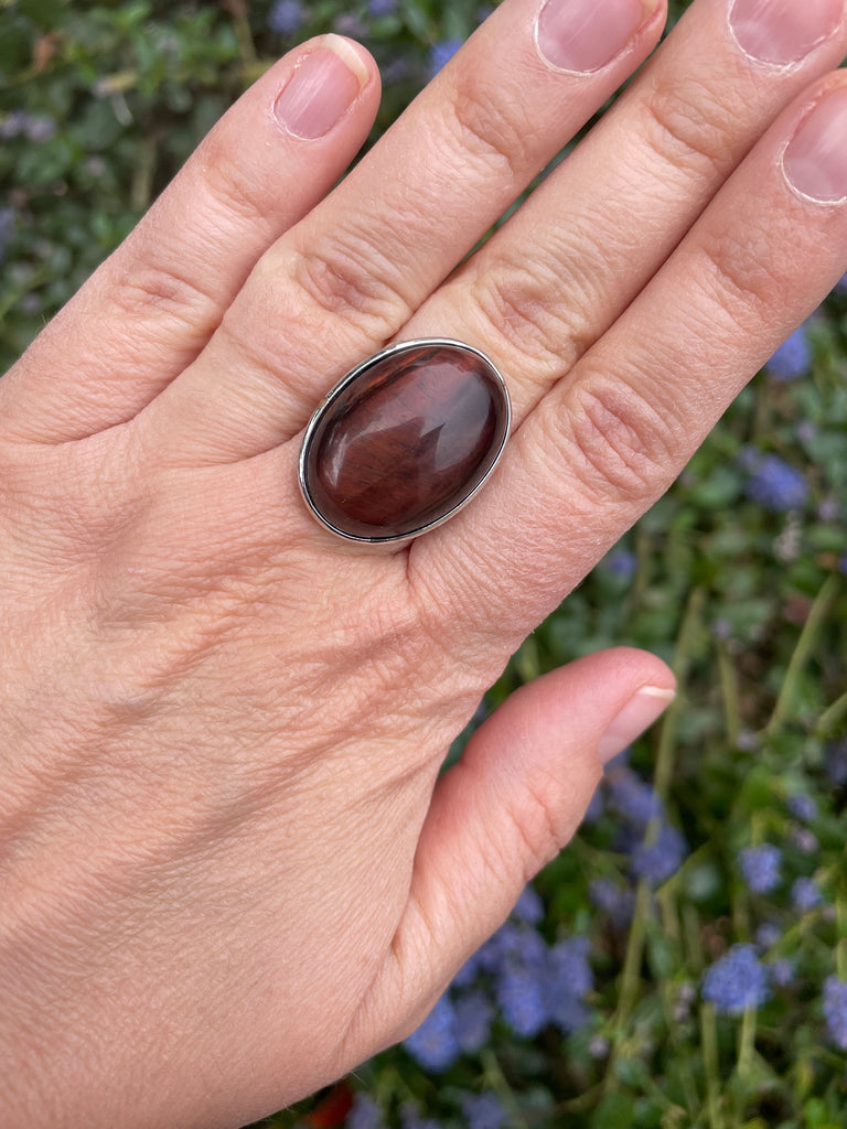 Bague reglable Pierre ovale en Oeil de Taureau naturel boutique boheme