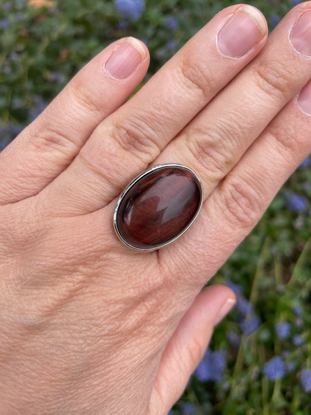 Bague réglable Pierre ovale en Oeil de Taureau naturel