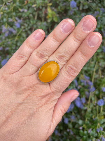 Bague réglable Pierre ovale en Jade jaune
