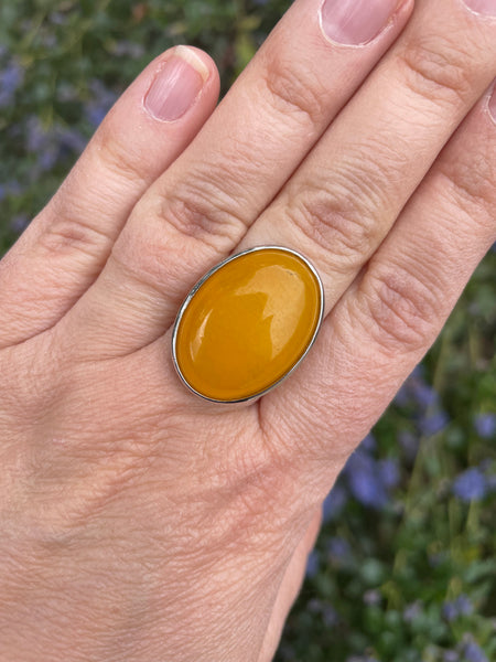Bague réglable Pierre ovale en Jade jaune