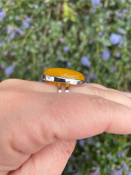 Bague réglable Pierre ovale en Jade jaune