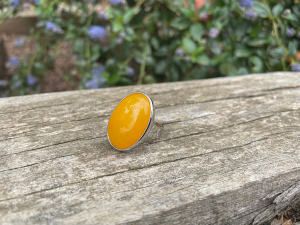 Bague réglable Pierre ovale en Jade jaune