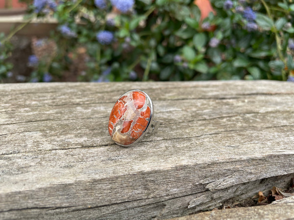 Bague réglable Pierre ovale en Jaspe brechique naturel