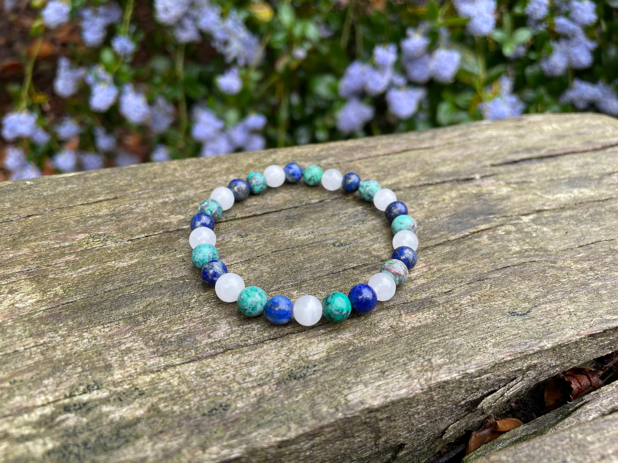 Bracelet élastique de Lithothérapie "Triple Protection" Turquoise Africaine, Lapis Lazuli et Pierre de Lune