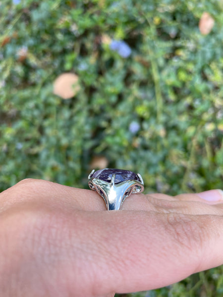 Bague réglable en Améthyste cabochon forme goutte