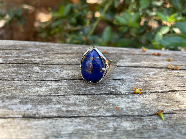Bague réglable forme goutte en Lapis Lazuli naturel