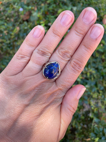 Bague réglable forme goutte en Lapis Lazuli naturel