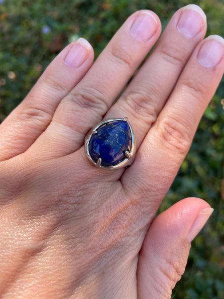 Bague réglable forme goutte en Lapis Lazuli naturel