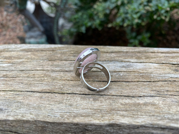 Bague réglable Pierre ovale en Quartz Rose naturel