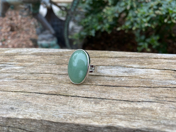 Bague réglable Pierre ovale en Aventurine naturelle