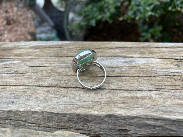 Bague réglable Pierre ovale en Aventurine naturelle