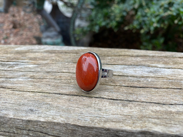Bague réglable Pierre ovale en Jaspe Rouge naturel