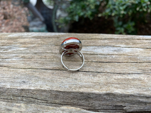 Bague réglable Pierre ovale en Jaspe Rouge naturel