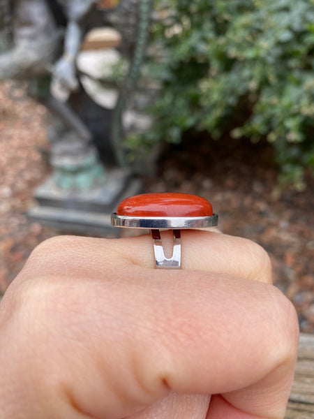 Bague réglable Pierre ovale en Jaspe Rouge naturel