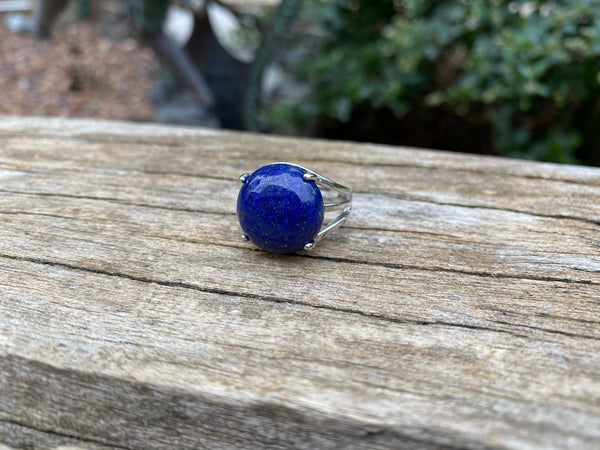 Bague réglable Pierre ronde en Lapis Lazuli naturel