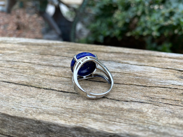 Bague réglable Pierre ronde en Lapis Lazuli naturel
