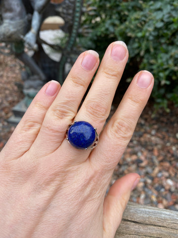 Bague réglable Pierre ronde en Lapis Lazuli naturel