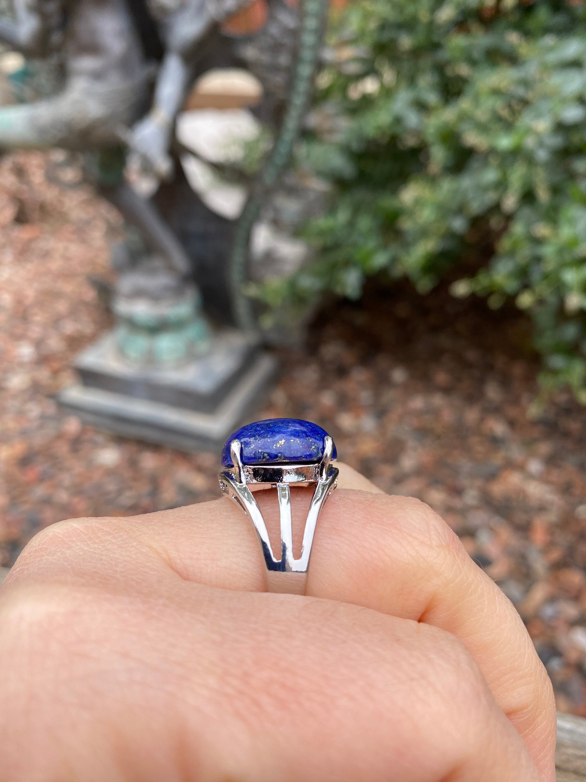 Bague Réglable En Lapis Lazuli - Pierre Ovale Bleue - Lithothérapie - Métal Inoxydable