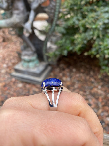Bague réglable Pierre ronde en Lapis Lazuli naturel