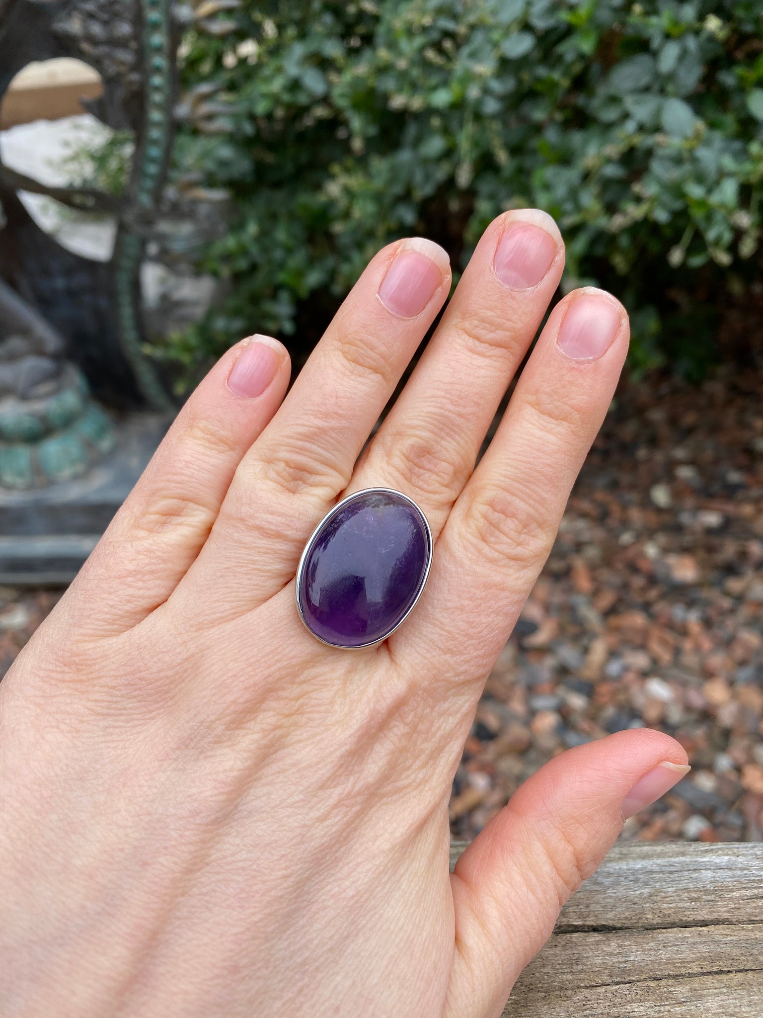 Bague réglable ovale en Améthyste naturelle