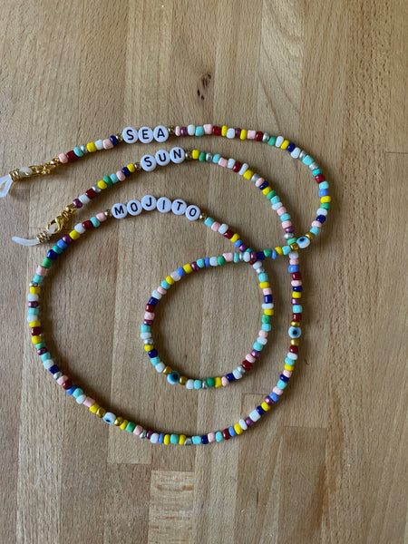 Chaîne cordons à lunettes de soleil, perles colorées et Oeil Turc Nazar Boncuk