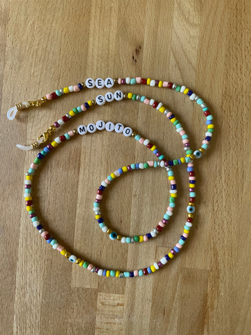 Chaîne cordons à lunettes de soleil, perles colorées et Oeil Turc Nazar Boncuk