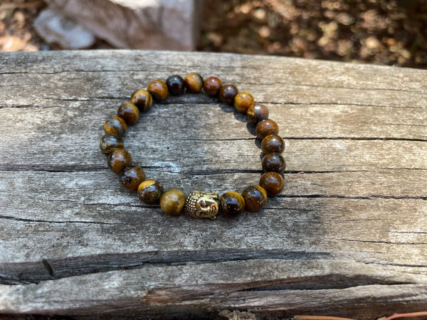 Bracelet élastique en Oeil de Tigre naturel + perle Bouddha
