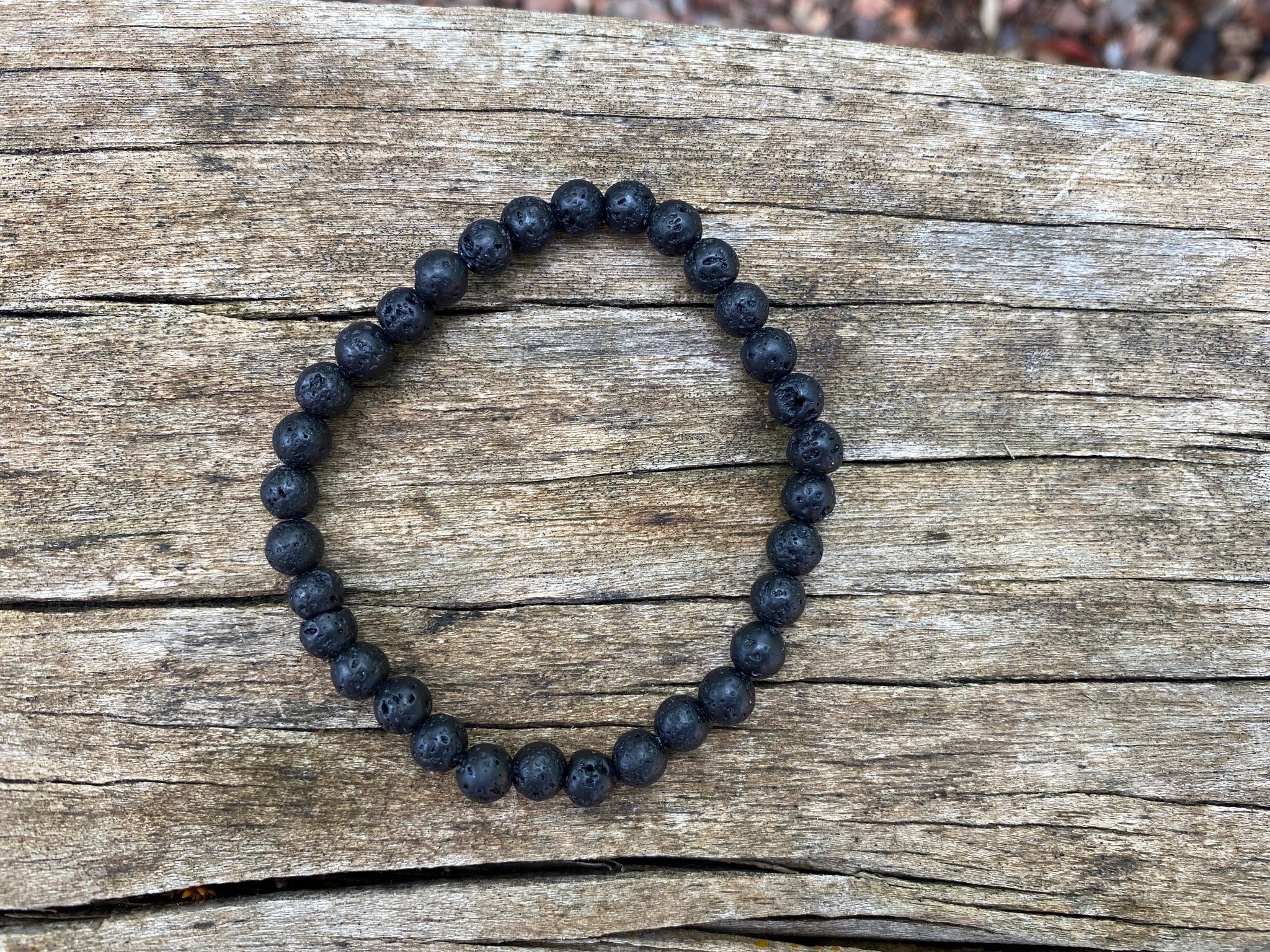 Bracelet élastique de Lithothérapie en Pierre de Lave naturelle