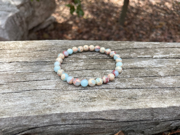 Bracelet élastique de Lithothérapie en Jaspe Aqua terra
