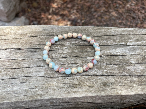 Bracelet élastique de Lithothérapie en Jaspe Aqua terra