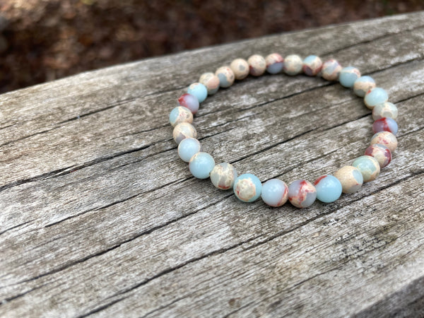 Bracelet élastique de Lithothérapie en Jaspe Aqua terra