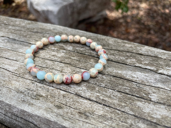 Bracelet élastique de Lithothérapie en Jaspe Aqua terra