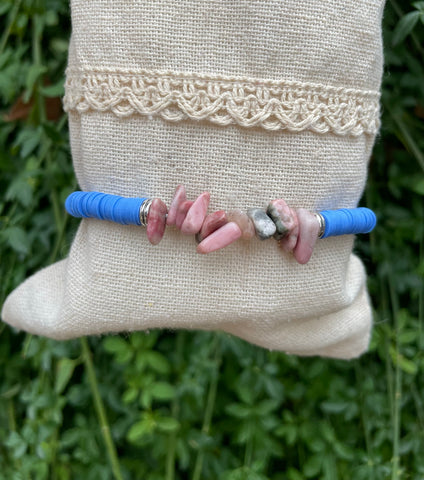 Bracelet élastique en Rhodochrosite et perles Heishi