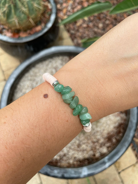 Bracelet élastique en Aventurine et perles Heishi