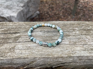Bracelet élastique de Lithothérapie en Agate arbre Tête bouddha argentée