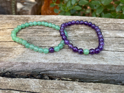 Bracelets élastiques de distance, de couple en Améthyste et Aventurine