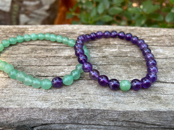 Bracelets élastiques de distance, de couple en Améthyste et Aventurine
