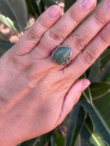 Bague réglable en Aventurine naturelle cabochon forme goutte