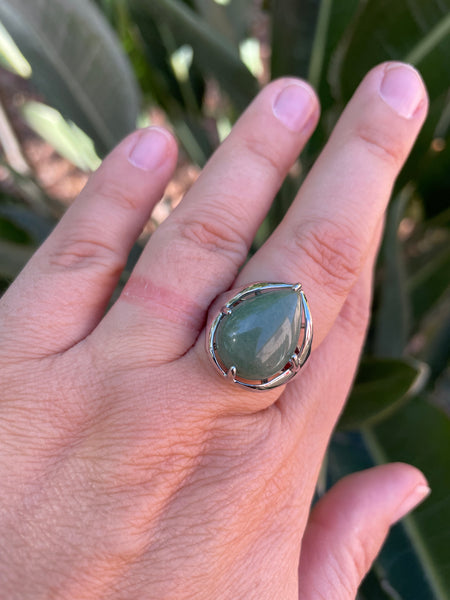 Bague réglable en Aventurine naturelle cabochon forme goutte