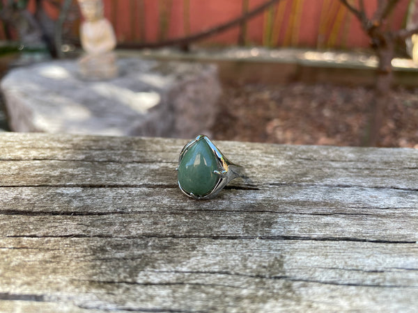 Bague réglable en Aventurine naturelle cabochon forme goutte
