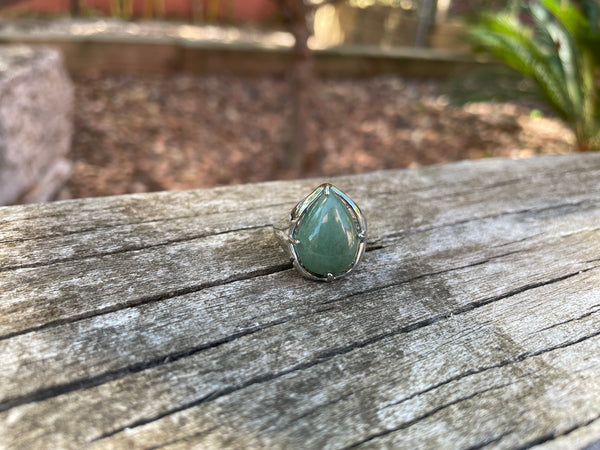 Bague réglable en Aventurine naturelle cabochon forme goutte